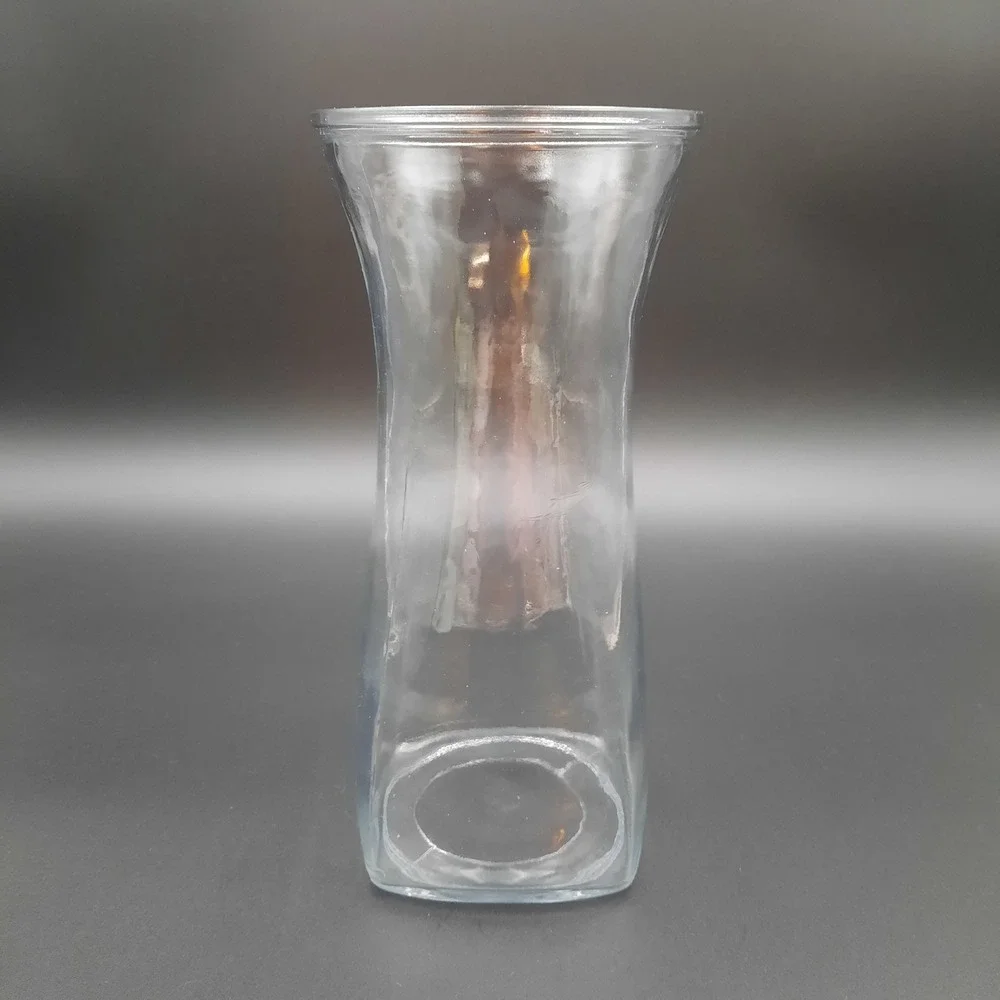 VaseSquare Base Clear Glass Vase‎ with Curved Neck – 9.75